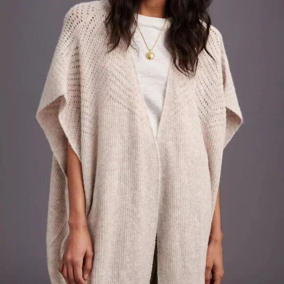 Anthropologie Cardigan Cream Yuko Chunky Knit Vest Layers Oversize Boho Office - Picture 2 of 10
